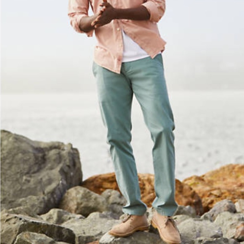 Men's Washed Khaki Pants, Slim Fit, Lightweight